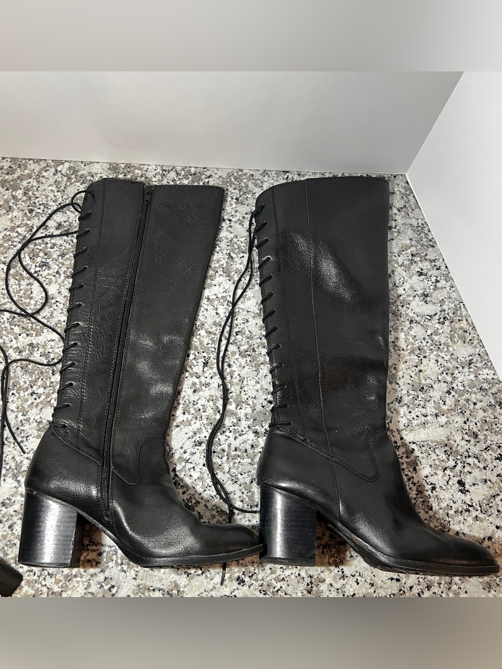Sofft Black Leather Knee High Lace Up Boots Size 9